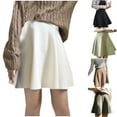 thumbnail image 6 of Lovskoo Women Solid Color Knitted Pleated Skirt High Waisted A-Line Basic Versatile Stretchy Flared Casual Mini Skater Skirt Gray, 6 of 6