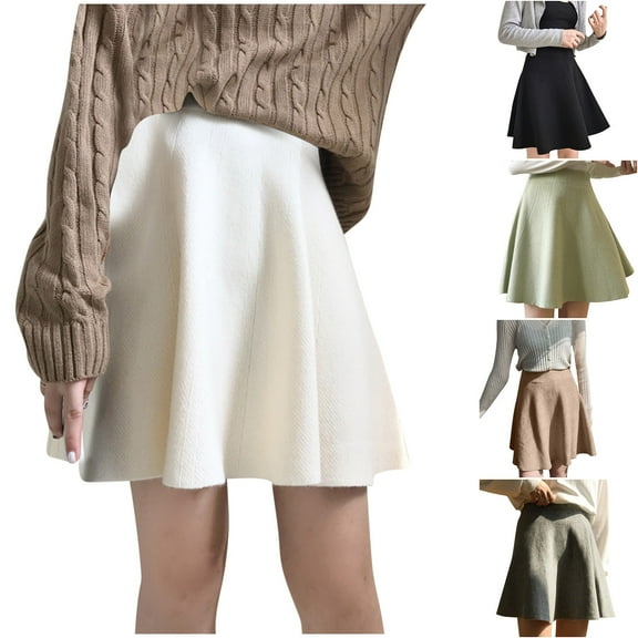 THDHVS Women's Skirts,Casual Skirts for Women,Women's Basic Midi Skirt Versatile Stretchy Flared Casual High Waisted Skirt Khaki Free Size