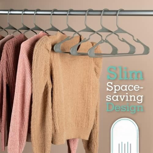 Plastic Hangers Clothes Hangers for Clothing, Closet, Coats & Shirts - Notched, Durable & Space Saving - for Everyday Standard Use, Room Essentials & Basics - 20 Pack - Grey