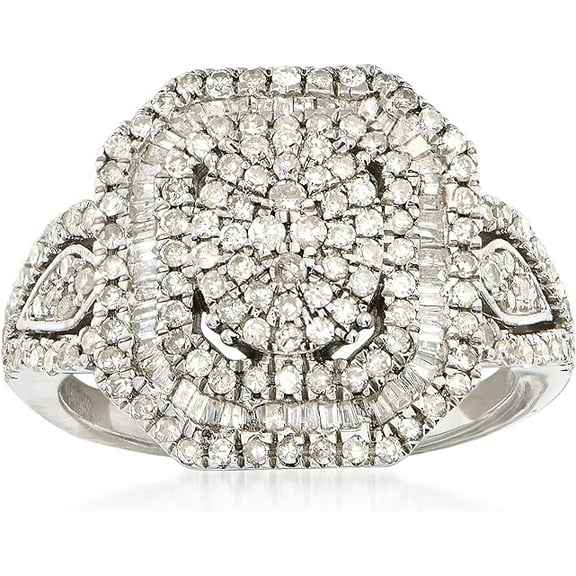 beryl_creation 925 Sterling Silver 1.50 Ct Round Cut White Diamond Wedding Engagement Cluster Ring 14K White Gold Plated For Women's -8.5