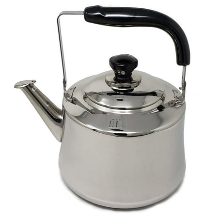 Gas Stove Tea Pot 5 Liter Alpine Cuisine Polished Mirror-Finish Stainless Steel Whistling Capsule Base Stovetop Teakettle Tea Kettle Teapot, Gas Electric Induction Compatible ()