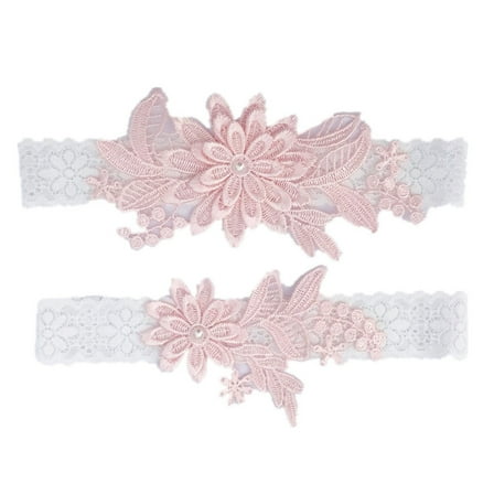 COSMOBETTY 2Pcs Elegant Design Lace Garters Bridal Garter Belts Pearl Inlaid for Women Wedding Ceremony
