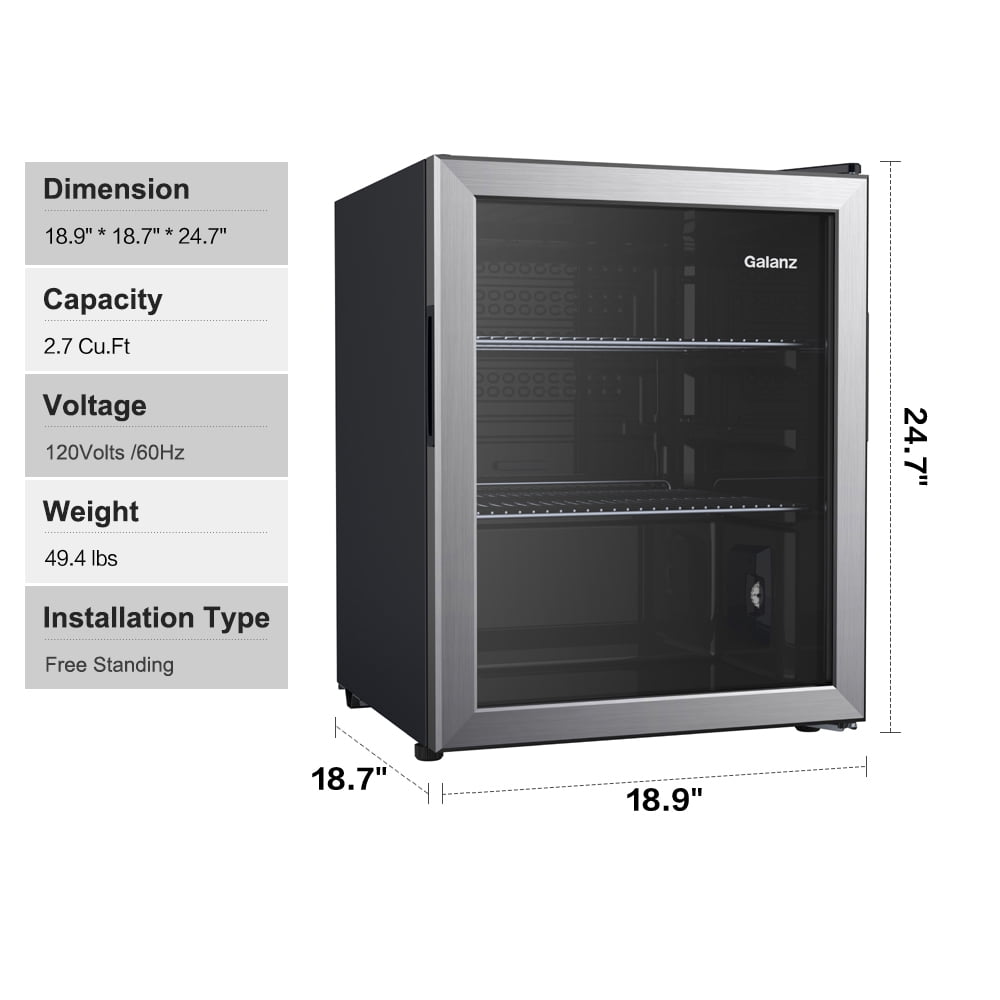 Galanz 85 Can Beverage Cooler, Glass Door Beverage Refrigerator, Drink Fridge for Soda, Beer & Wine, Freestanding for Home, Office, Bar
