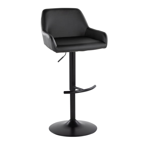 Silver Orchid Galotti Adjustable Bar Stool with Rounded T Footrest (Set of 2) Black Faux Leather/Black Metal
