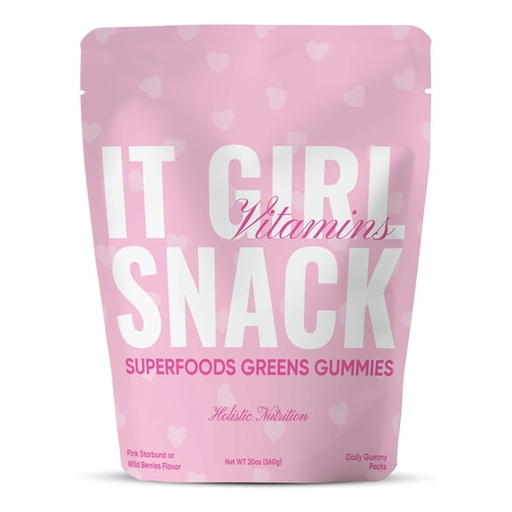 It Girl Vitamins Snack - Superfoods Greens Gummies in Pink Starburst Flavor,  1 month supply