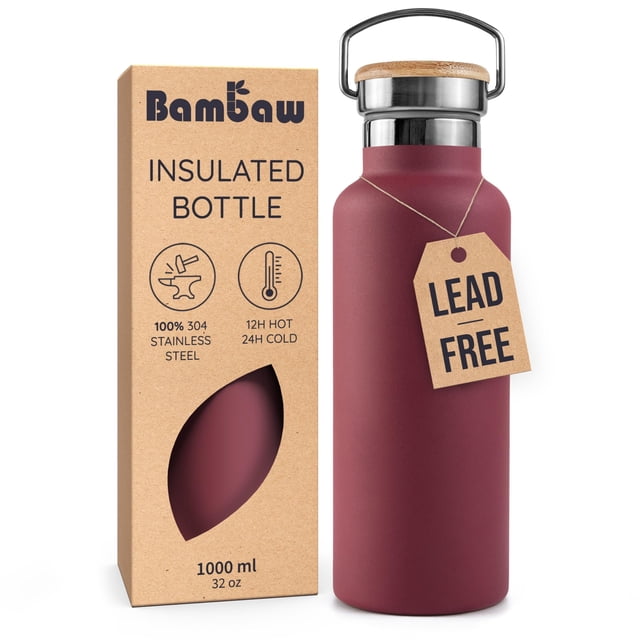 Botella de Agua Bambaw 1L Aislada de Acero Inoxidable Roja