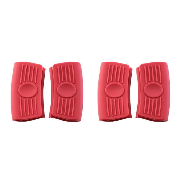 Cateissary 2 piezas de soporte para mango de olla, accesorio para utensilios de cocina, funda aislante, Clip de silicona grueso, doble agujero Rojo Doble agujero 2piezas