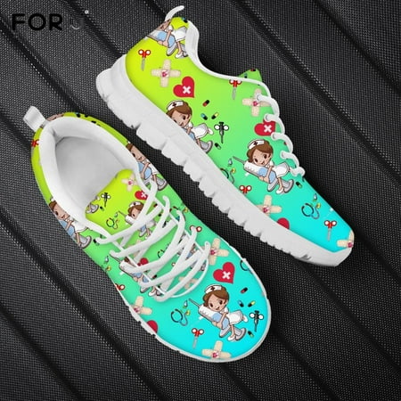 

Luxury Shoes Women Sneakers Red And White Gradient Cartoon Nurse Print Lace Up Shoes Women 2021 Fashion Ladies Flats Casual Shoe