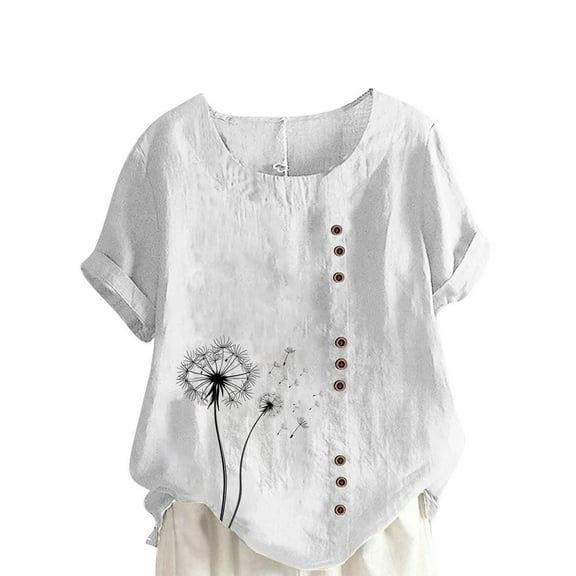 Sexlip Womens Swimsuit Set Button Detail Floral Embroidery Cover Up Design Crew Neck Short Sleeve Asymmetric Hem Loose Silhouette Lightweight Fabric for Beach Vacations White XXXL
