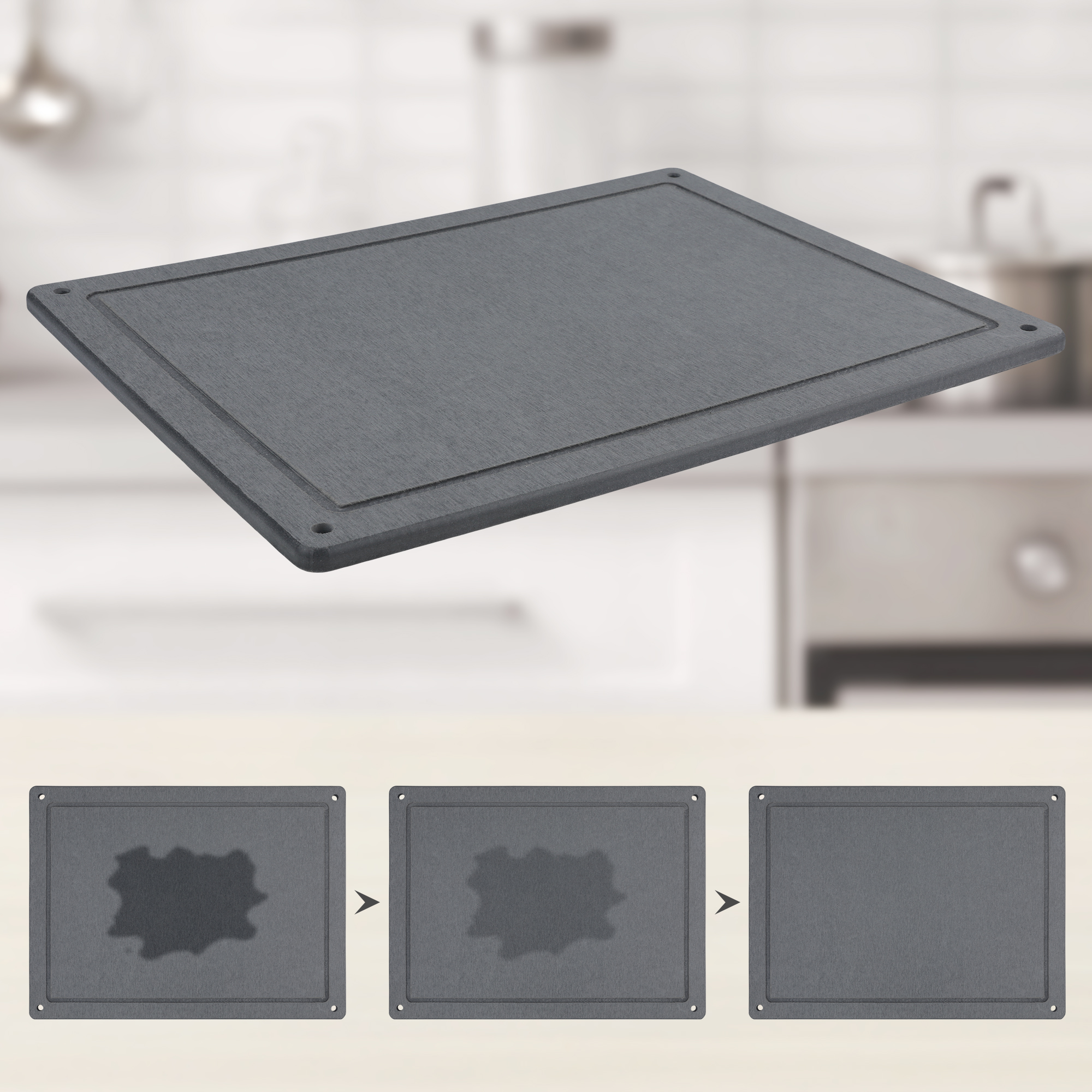 Unique Bargains Diatomaceous Stone Dish Drying Mat with Groove Dark Gray
