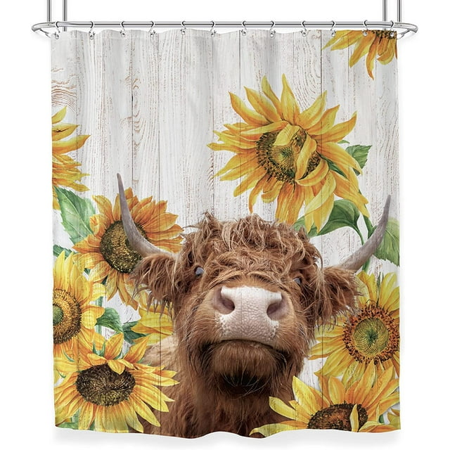 SPXUBZ Cow Sunflower Shower Curtain,Farmhouse Shower Curtains,Funny