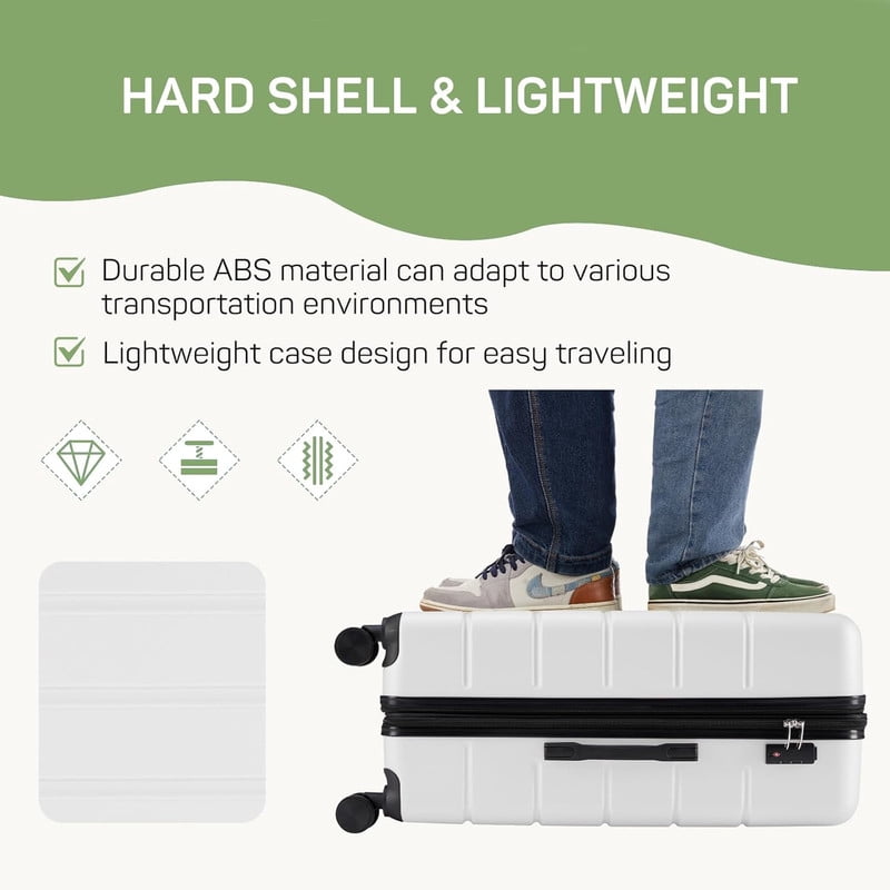 TINKLE WELL Expandable Hardshell Suitcase, 20" Lightweight Carry on Luggage, TSA Lock Hard Shell Luggage with 360° Smooth Spinner Wheels, White