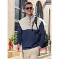 thumbnail image 6 of APTRO Men's Corduroy Elbow Pad Sweatshirt Casual Long Sleeve Stand Collar Button Pullover Sweatshirts with Pockets Blue&White 2XL, 6 of 7