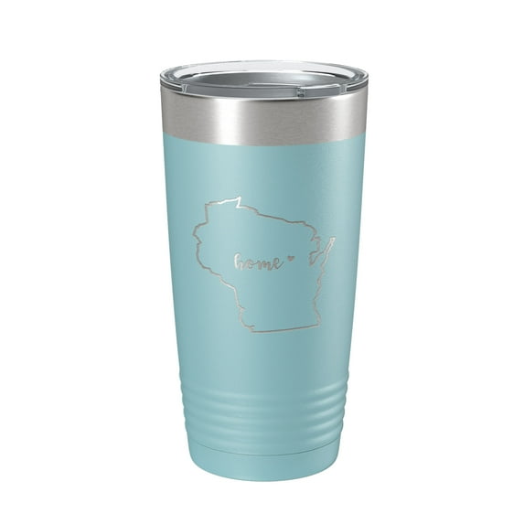 Wisconsin Tumbler Home State Travel Mug Insulated Laser Engraved Map Coffee Cup 20 oz Light Blue