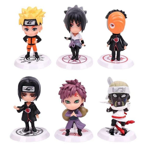 Figuras de Anime de Japón, Uzumaki, Naruto, Uchiha, Sasuke, Kakashi, Mini figurita, decoración de coche de pastel, colección de muñecos de juguete, juego de 6 piezas
