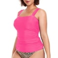 thumbnail image 4 of Ocean Blues Women’s And Women's Plus Tankini Top Only Bandeau Ruched Tankini Bathing Suit Top ,Size Large, Neon Pink, 4 of 6