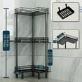 thumbnail image 3 of Corner Shower Caddy Standing - 3-Tier Stainless Steel Shower Organizer with Soap Holder and 4 Hooks, Large Capacity Corner Shelf Stand for Bathroom, Rest Room, Black, 3 of 8