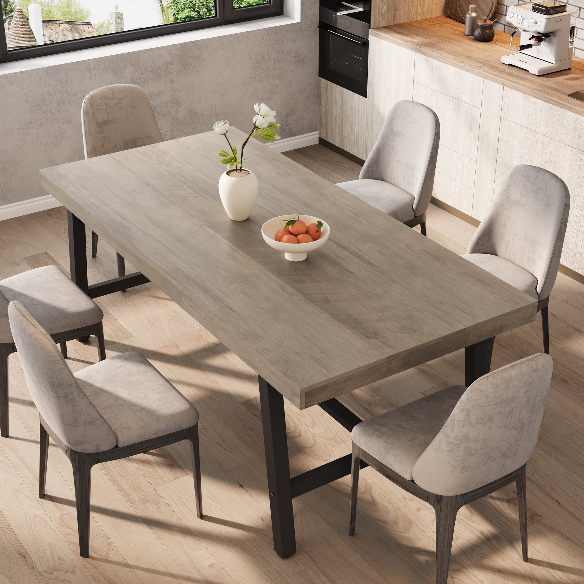Industrial Dining Table for 6-8 People, 70.87" Long Wooden Kitchen Table with Sturdy Metal Frame & Black Finish, Seats 6 Rectangular Counter for Dinner, Kitchen, Dining Room