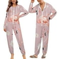 thumbnail image 2 of Flamingo Floral Pattern Unisex Adult Onesie Pajamas with Pockets for Women Men Hooded Loungewear, 2 of 8