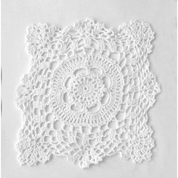 Fennco Styles Handmade Crochet Traycloth Cotton Doilies (8-inch Square Set of 4, White)