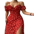 thumbnail image 2 of Femmes Casual Côté Divisé Robe Florale/solide Manches Bouffantes Lacets Bas Coupe Slim Plage Robes d'Été Sans Manches Robes, 2 of 5