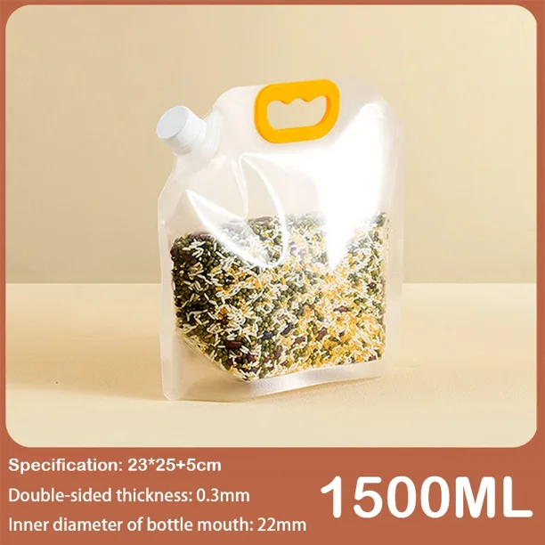 Bolsa de almacenamiento de granos de cocina portátil a prueba de humedad, bolsas de mantenimiento fresco a prueba de insectos, bolsas de almacenamiento de granos transparentes reciclables