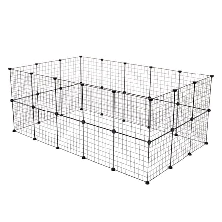 Portable Metal Wire Pet Playpen, DIY Expandable Small Animal Cage Fence, Indoor Enclosure for Rabbit Guinea Pig Hamster Hedgehog, Black