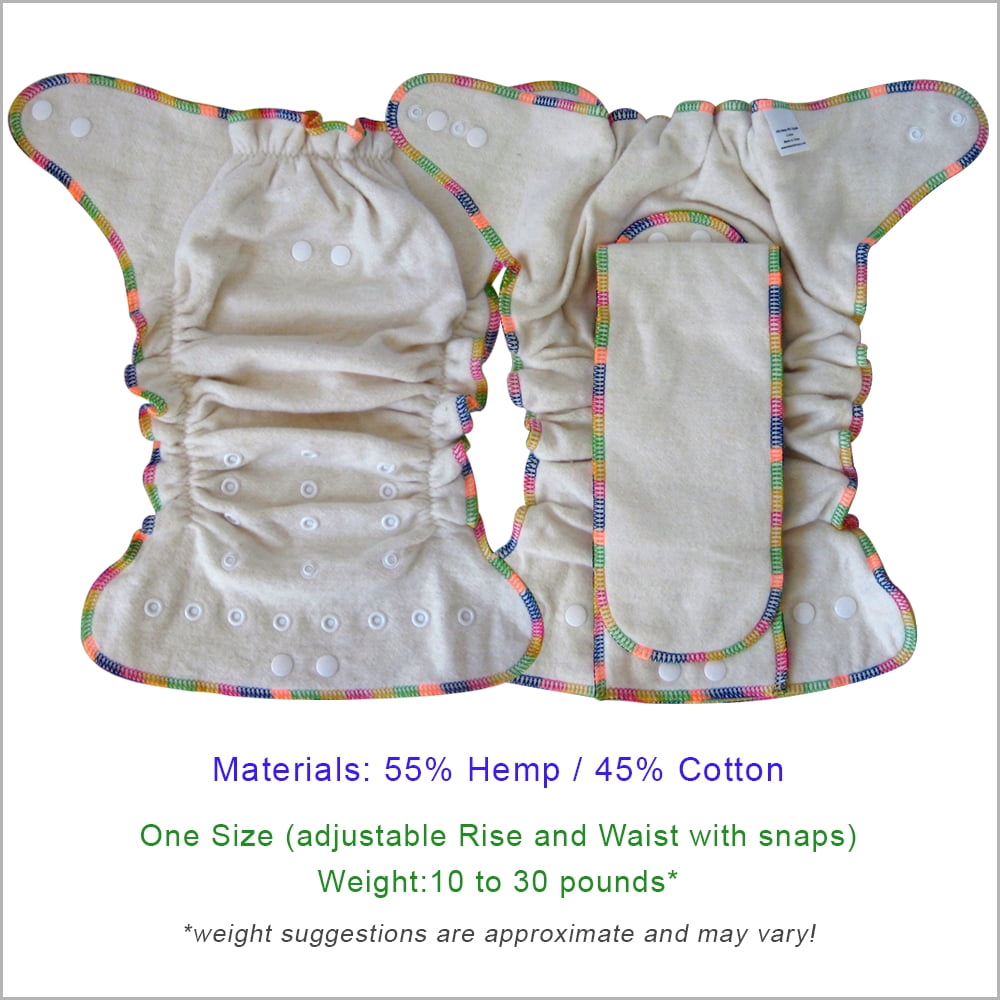 Overnight Hemp Fitted Cloth Diaper: Adjustable One-Size with Snap Buttons and 2 Cotton Hemp Inserts, Unisex Baby (1-pack)