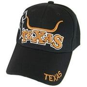 Texas Longhorn & State Flag Adjustable Baseball Cap (Black)