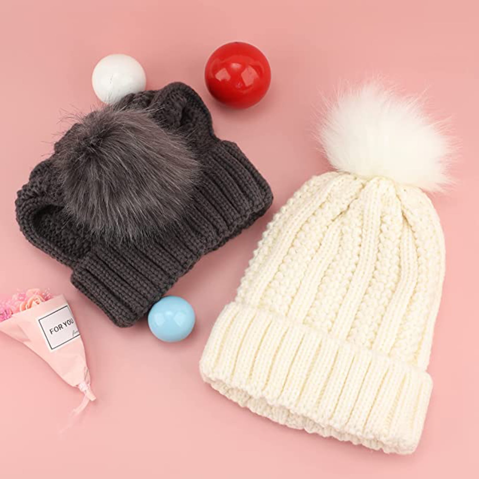 Winter Pom Pom Beanie Hats for Women,Satin Lined Knitted  display picture 3