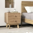 thumbnail image 2 of Costway 1 PCS Modern Style 2-Drawer Nightstand Bedside Table with Solid Rubber Wood Legs Brown, 2 of 9