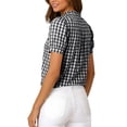 thumbnail image 4 of TEAJOPSUU Plaid Tops for Women V Neck Short Sleeve Button Down Placket Shirts Trendy Puff Sleeve Solid Color Blouses Black, 4 of 8