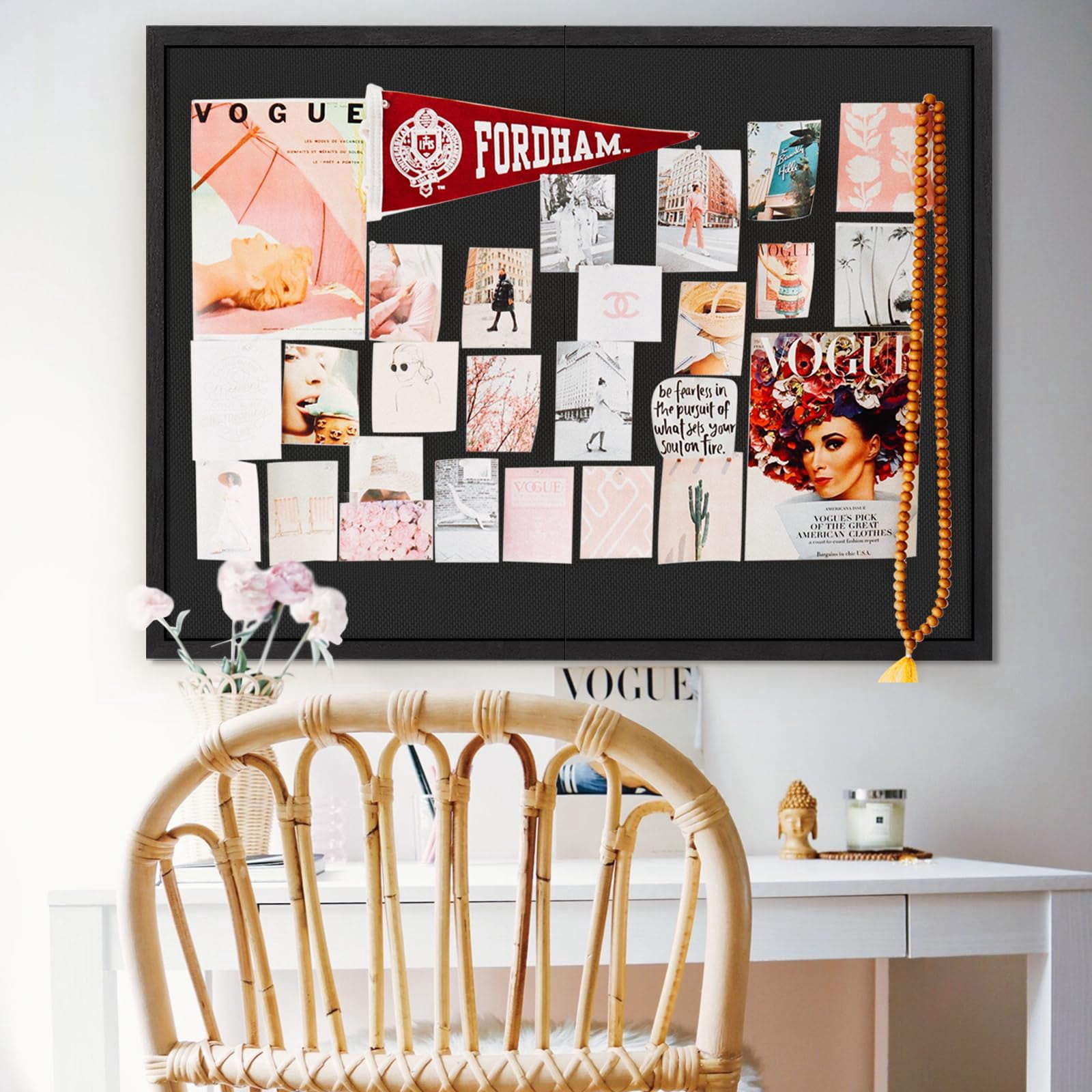 Large Bulletin Board 48x36 inch with Linen Cork Boards Wall Decor Hanging Pin Wood Framed Display Bulletin Cork Photo Picture Board Light for Room School Office 30-Pushpin Black
