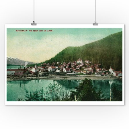 Ketchikan, Alaska Town View - First City in Alaska (9x12 Art Print, Wall Decor Travel