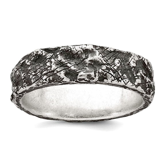 6.1mm 925 Sterling Silver Oxidized and Textured Mens Ring Size 11 Ring for Men - 7.8 Grams