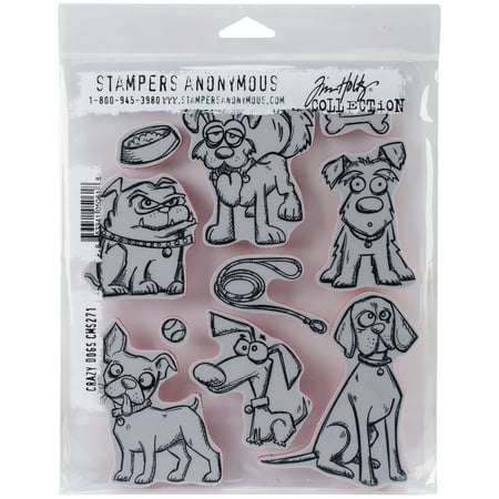 UPC: 0653341050618 | Tim Holtz Cling Stamps 7 X8.5 -Crazy Dogs