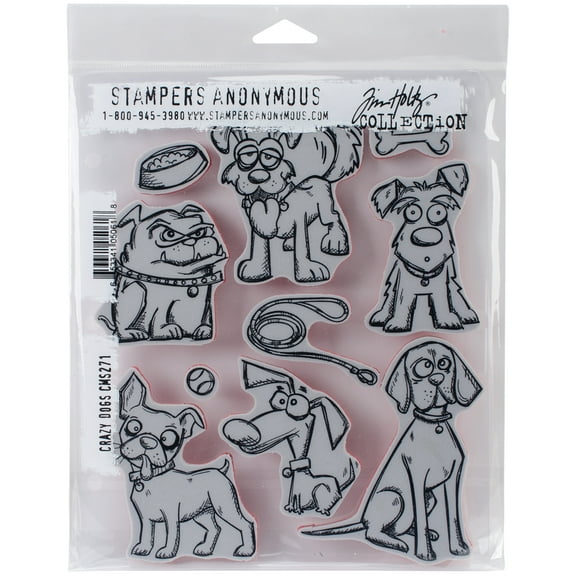Tim Holtz Cling Stamps 7"X8.5"-Crazy Dogs