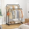 thumbnail image 4 of Double Rods Garment Rack with Wheels, Clothing Rack for Hanging Clothes,4 Hooks, Multi-functional Bedroom Clothes Rack, Black, 4 of 9