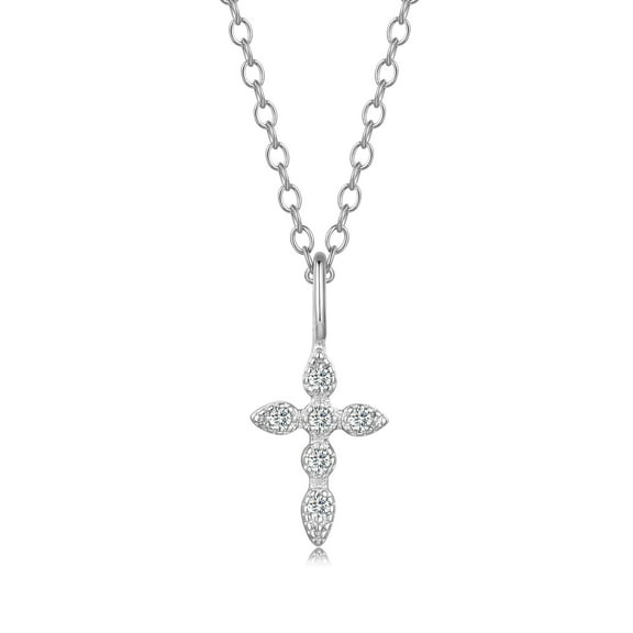 Heshpaws Birthstone Cross Necklace for Women Cubic Zirconia Pendant with Sparkle Christmas Birthday Gift for Mom Daughter Wife Choose Silver or Rose Gold