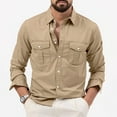 thumbnail image 4 of Mens Casual Button Down Long Sleeve Lapel Cargo Shirts Jacket Outwear Coat Tops, 4 of 10