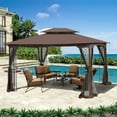 thumbnail image 2 of 13x10 Outdoor Patio Gazebo Canopy Tent With Ventilated Double Roof And Mosquito net(Detachable Mesh Screen On All Sides),Suitable for Lawn, Garden, Backyard and Deck,Brown Top, 2 of 14