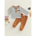 thumbnail image 3 of Gupgi 0-3Y Baby Girls Boys 2 Pcs Outfits, Stripe Long Sleeve Buttons T-Shirts Tops + Long Pants Set, 3 of 9