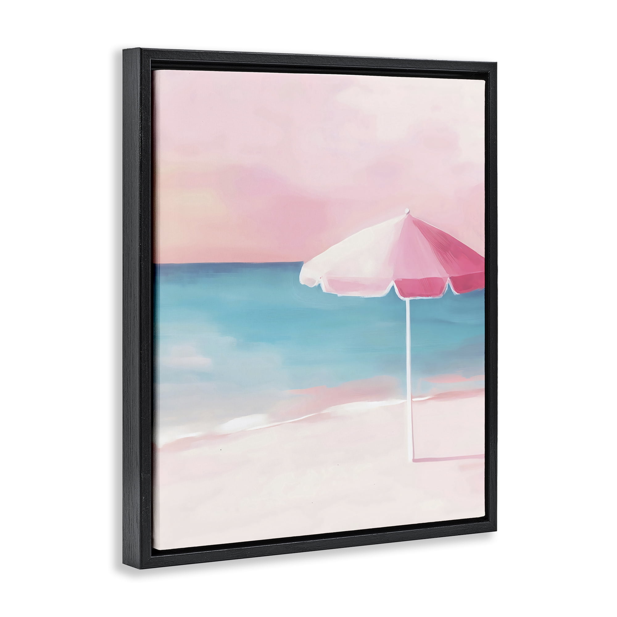 Stupell Industries Serene Pink Beach Umbrella Black Framed Floater Canvas Wall Art, design by The Prints Vibe