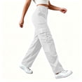 thumbnail image 5 of Karymi Women Clothing Corduroy Straight Leg Cargo Pants, Elastic Partial Drawstring High Waist Solid Trousers, Multi Flap Cargo Pockets Streetwear Biker Shorts Women, 5 of 5