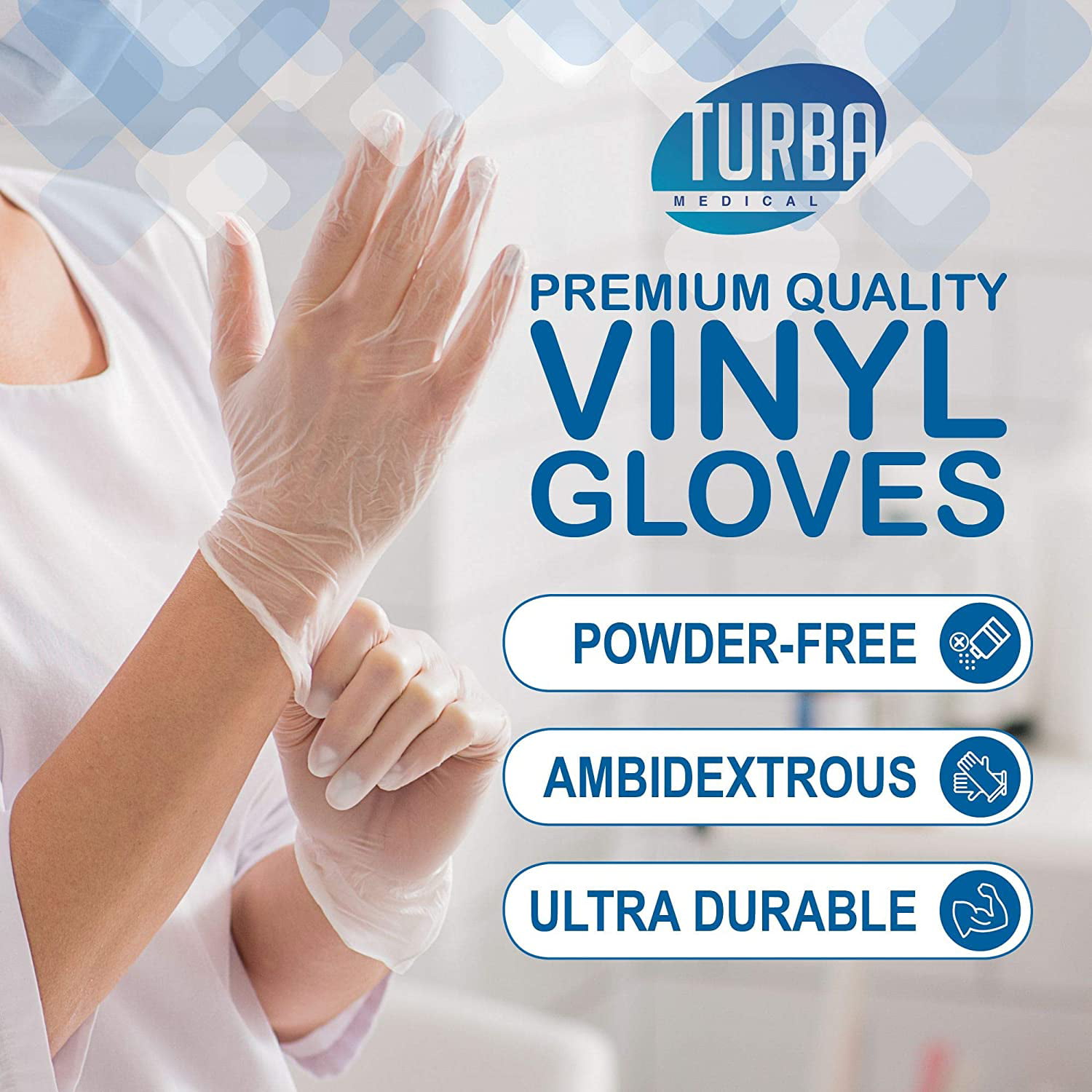 Wenfanal 100pcs Disposable Vinyl Gloves Free Rubber Latex Free Exam Gloves Non Sterile Industrial Blue PVC Rubber Gloves 