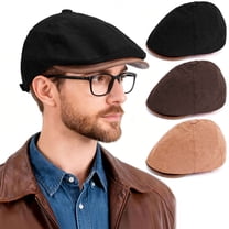 Gustave Corduroy Newsboy Caps for Men Women Retro Gatsby Irish Ivy Flat Cap Cabbie Driving Hat Adjustable Casual Golf Painter Beret Hats, Black