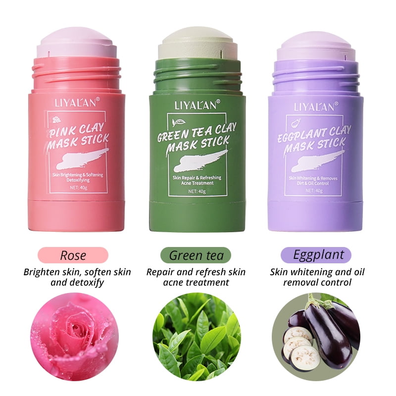 LIYAL'AN Green Tea Purifying Clay Stick Mask Rose Eggplant Clay Mask