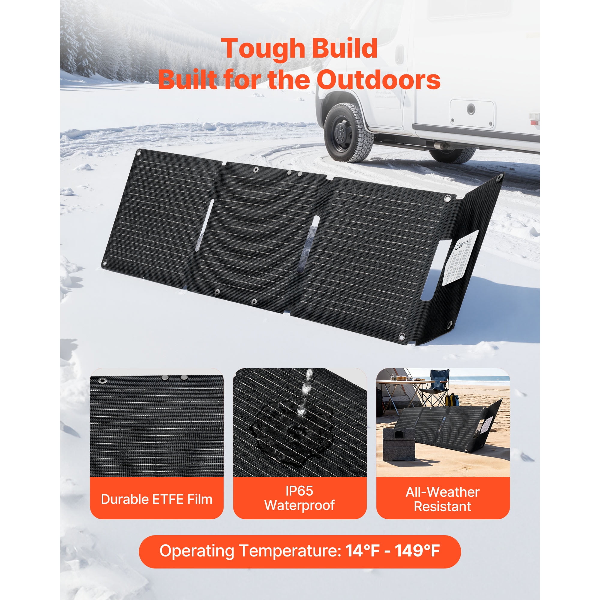 KFFKFF 30W Foldable Solar Panel Charger, High-Efficiency N-Type Monocrystalline Design, Lightweight and Portable with USB-A, QC3.0, and Type-C Ports for Outdoor Activities and Device Charging