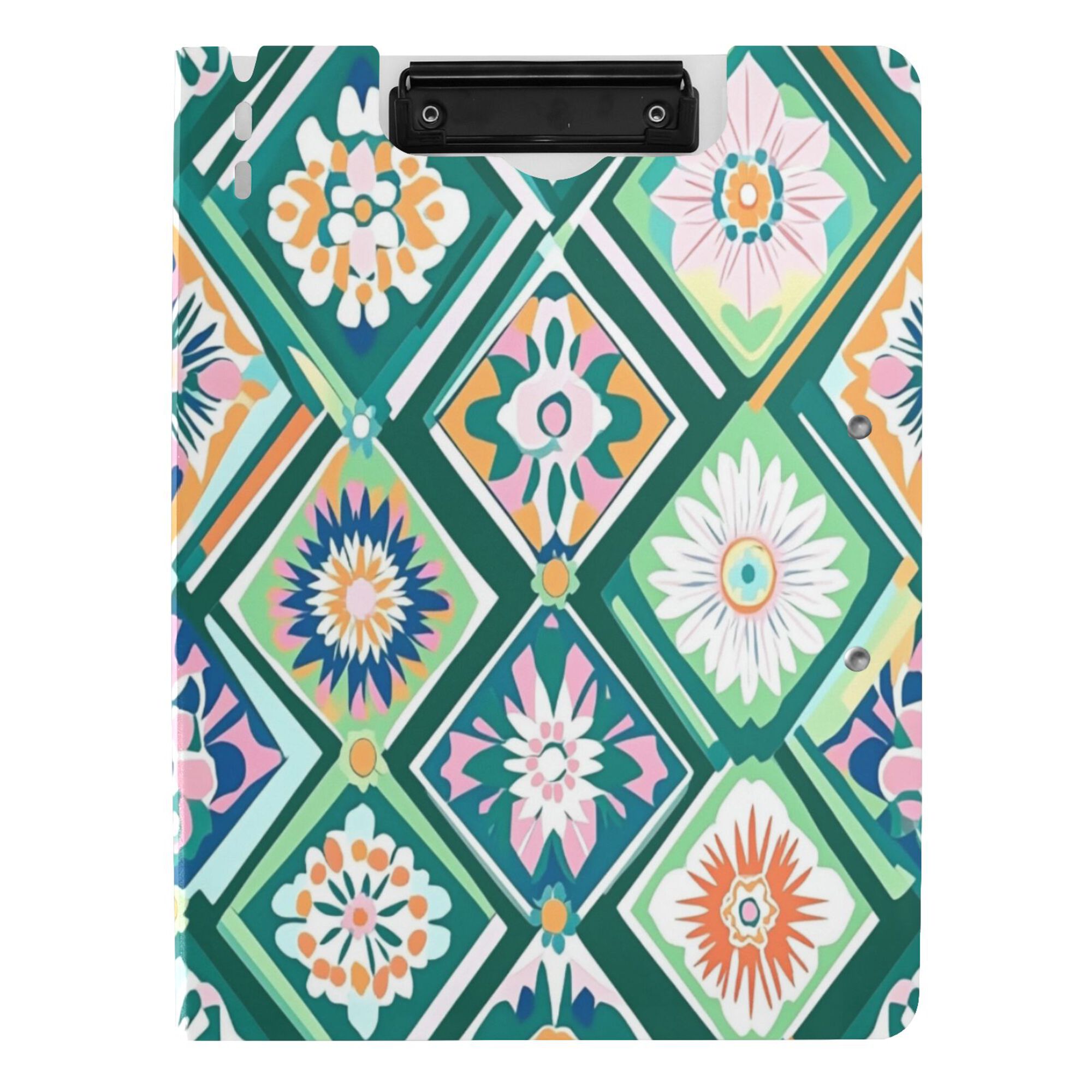 FORMRS A4 Clipboard Folder with Pen Holder Horizontal Foldable School Office Binder, Green Geometric Flowers