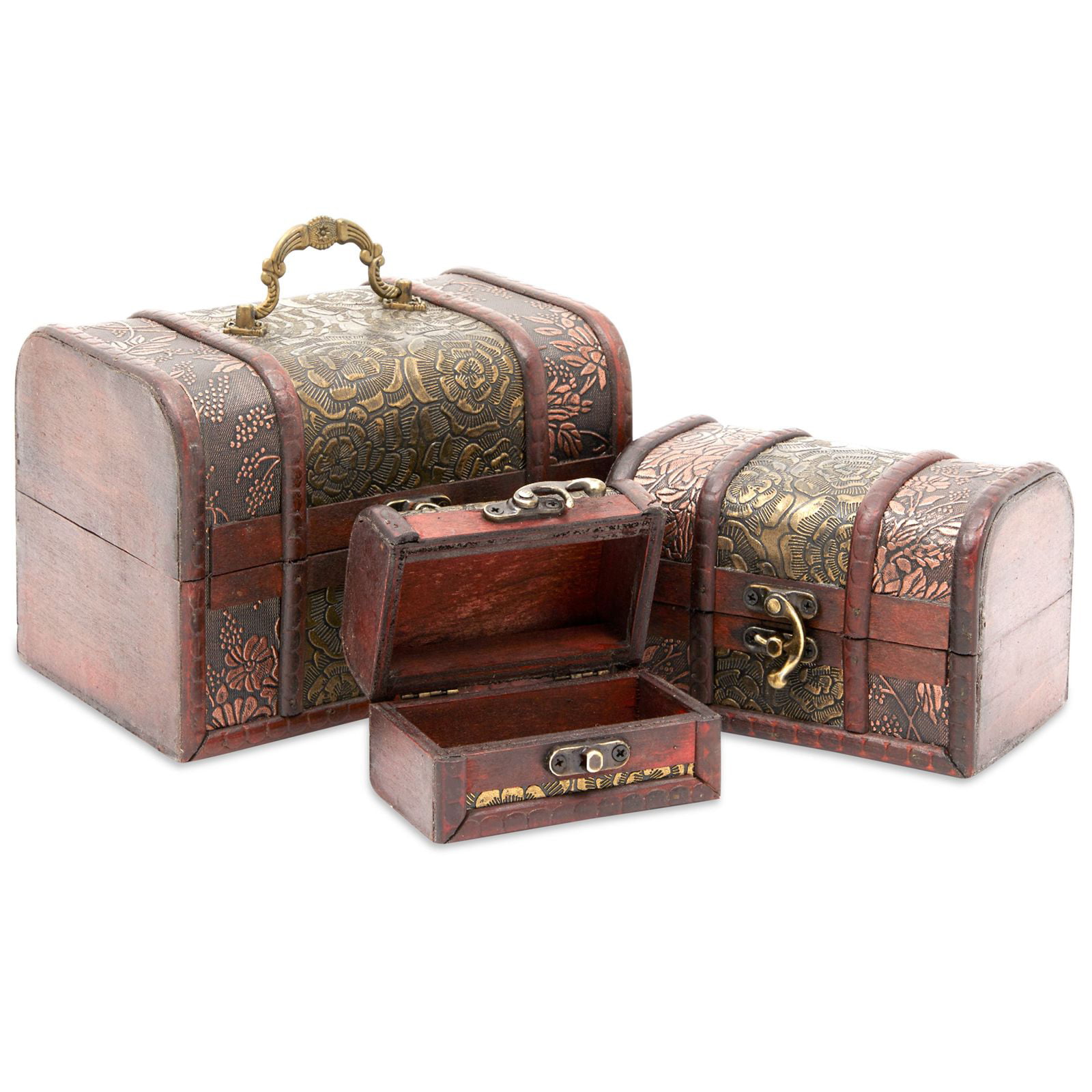Wooden Treasure Chest Wood Box Case Jewellery Keepsake Trinket Storage Chic Gift